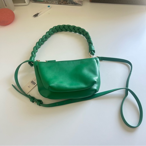 Anthropologie Faux Leather Convertible Crossbody Bag  Emerald Green NWT - Picture 6 of 13